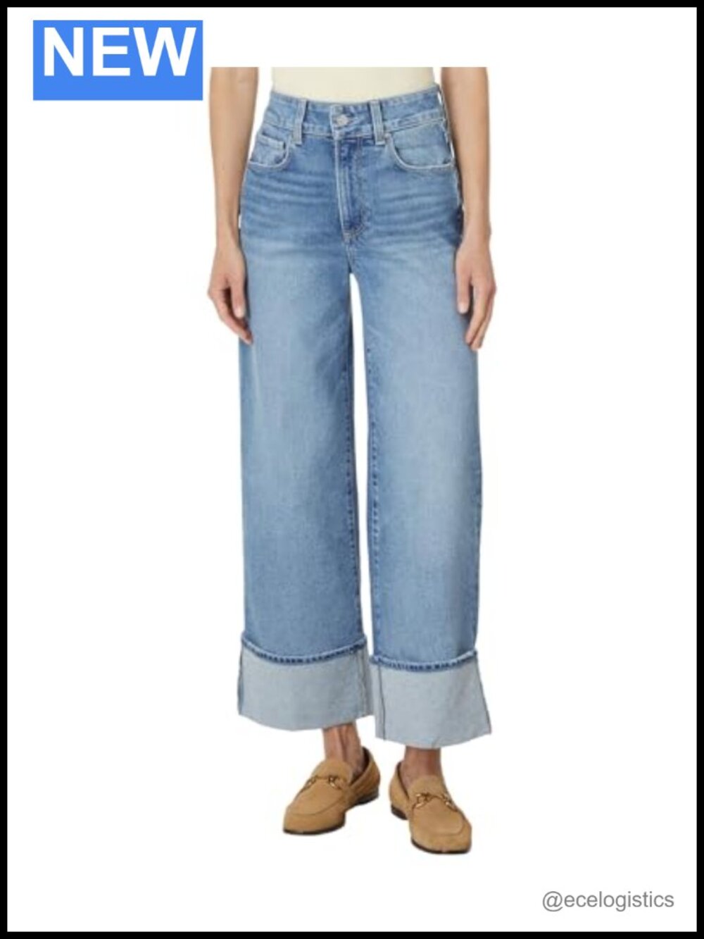 High Rise Straight Leg Ankle Wide Cuff Jeans